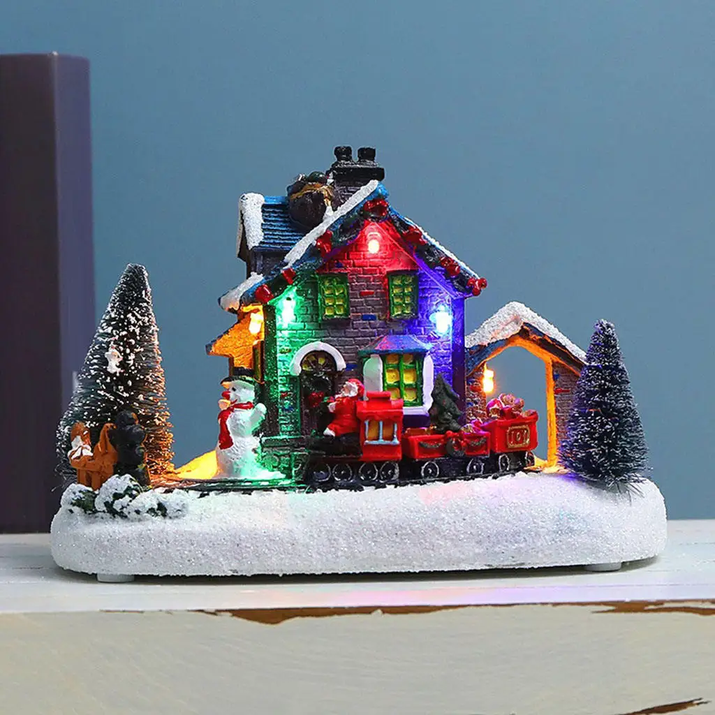 

Christmas House Village Farmhouse Light Up Lighting LED Snow Buildings Santa Claus Winter Cabin Xmas Figurines Room Table Decor