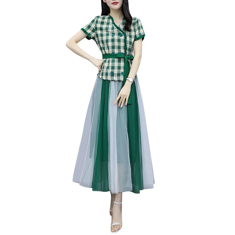 

Two piece Plaid suit for women's new summer fashionable Korean skirt two piece suit