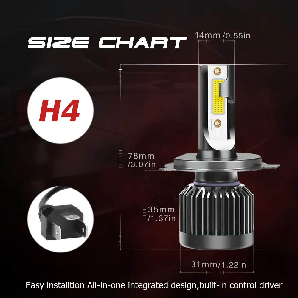 2 шт. H4 светодиодный лампы мини светодиодный фары H1 H7 H8/H9/H11 9005/HB3/H10/9006/HB4 9012 6000K 8000LM/set.12V 24 V