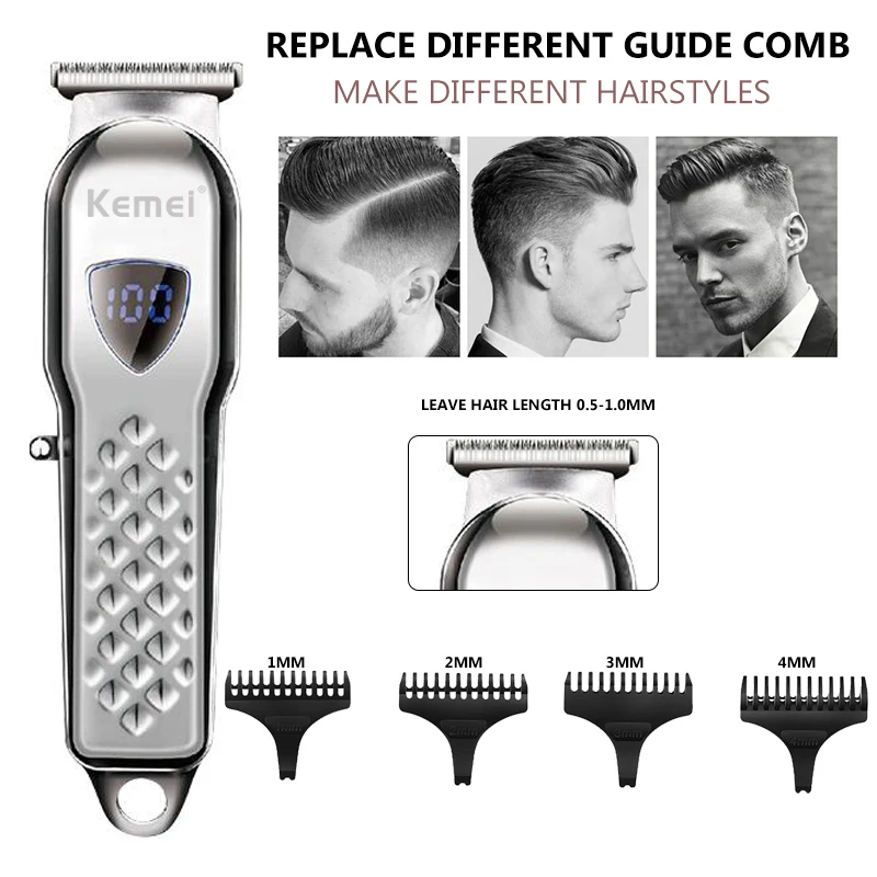 Kemei электрические беспроводные машинки для стрижки волос мужчин ручной триммер