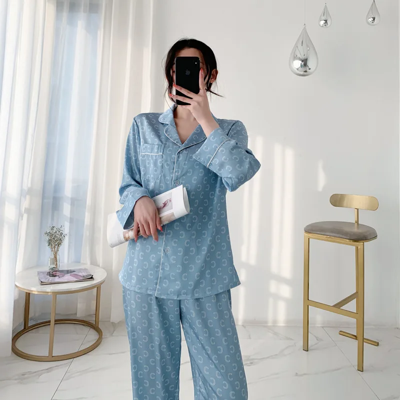 Long Sleeve Pajamas Autumn Trousers Suit Fashion Pyjama Set Large Size Nightwear Home Service House Nightdress Costume Outfit