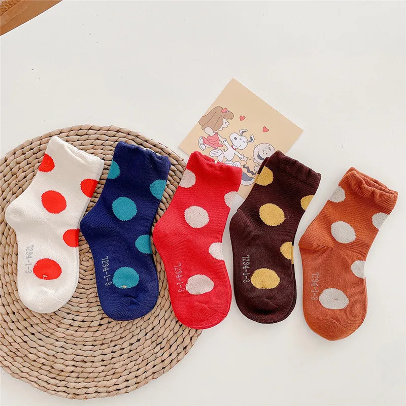 

Осенне-зимние детские носки, модные плотные теплые носки в крупную точку средней длины для мальчиков и девочек, хлопковые носки