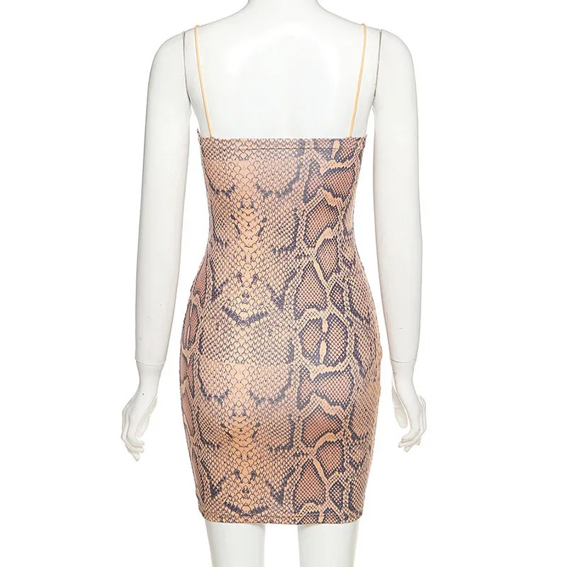

Sexy Snake Print Party Mini Dress Women Spaghetti Strap Backless Slim Dress Pring Summer Hollow Out Club Party Sundress 2021 New