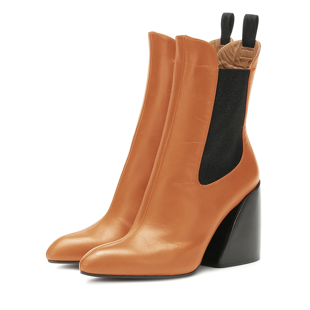 brown 1 no fur BONJOMARISA; Новинка; Размеры 33-43; Роскошные брендовые дизайнерские ботиночки; женские Качественные ботильоны из натуральной кожи; коллекция года; женская обувь на высоком каблуке - Цвет: brown 1 no fur