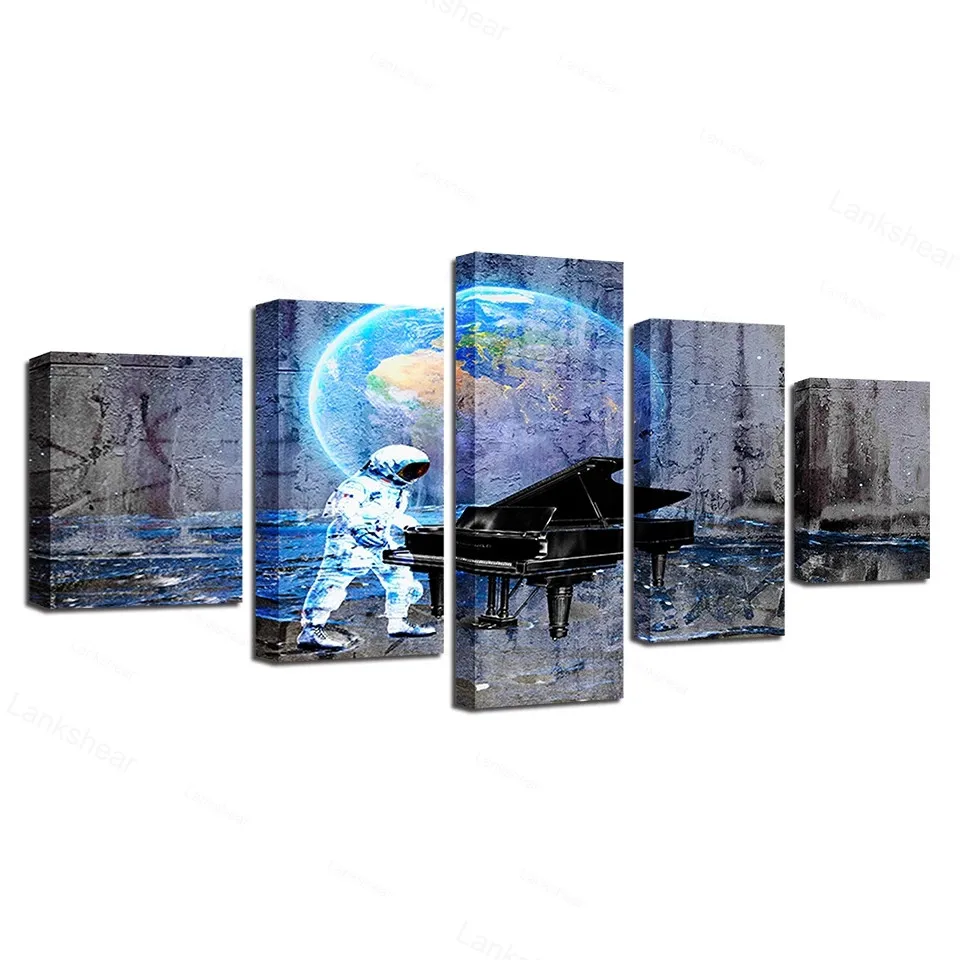

Painting Modular Planet Picture Modern Cuadros 5 Panel Astronaut Decoration Canvas Art Piano Framework Wall for Living Room