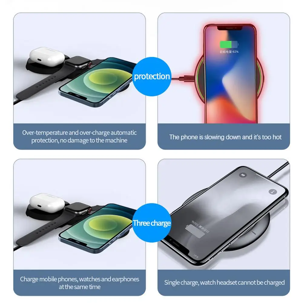 

3 in 1 Wireless Charger For Mobile Phone/Earphone/Smartwatch 15W Fast Charging Travel Charger Adapter For iPhone 12 Pro Max 11 X