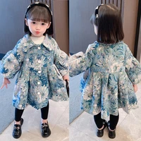 girl windbreaker long 2021 autumn winter coat autumn dress korean style children kids overcoat oil painting sunflower top