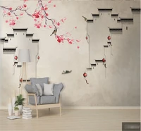 xuesu customized 3d wallpaper new chinese plum blossom bird boat artistic conception scenery background wall covering