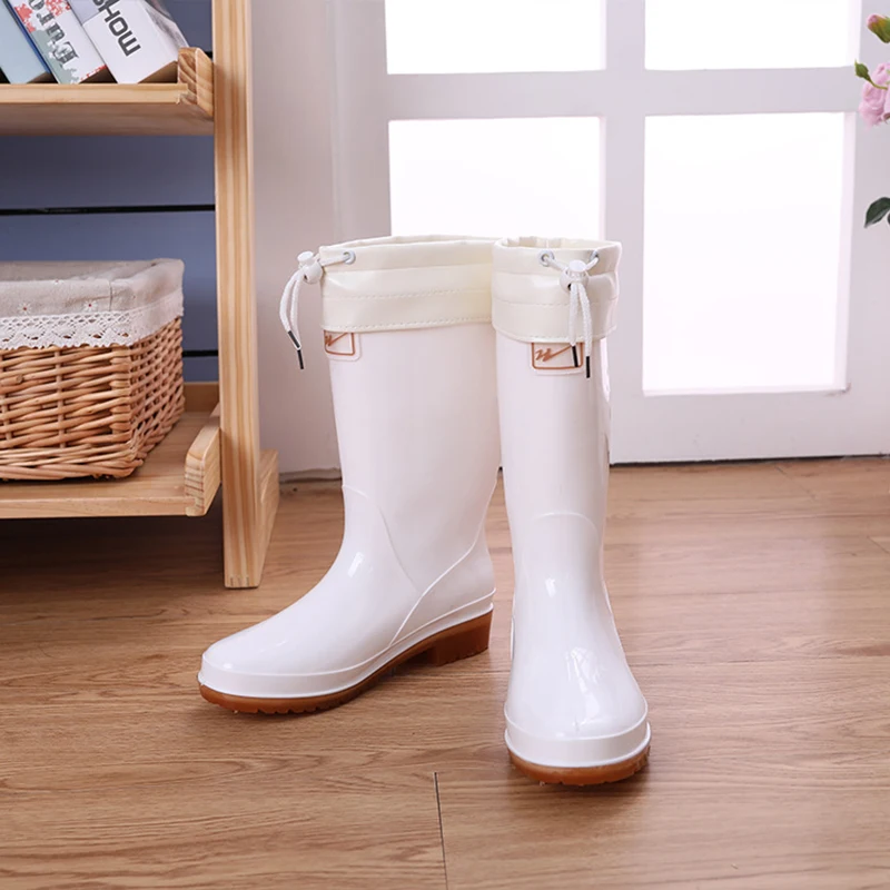 Женские резиновые сапоги средней высоты уличная нескользящая обувь белые галоши