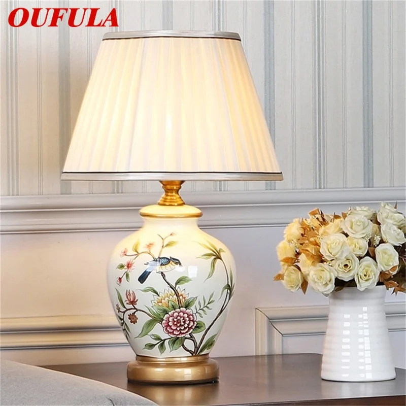 

OUFULA Ceramic Table Lamps Copper Modern Luxury Pattern Desk Light LED Besjdes For Home Bedroom