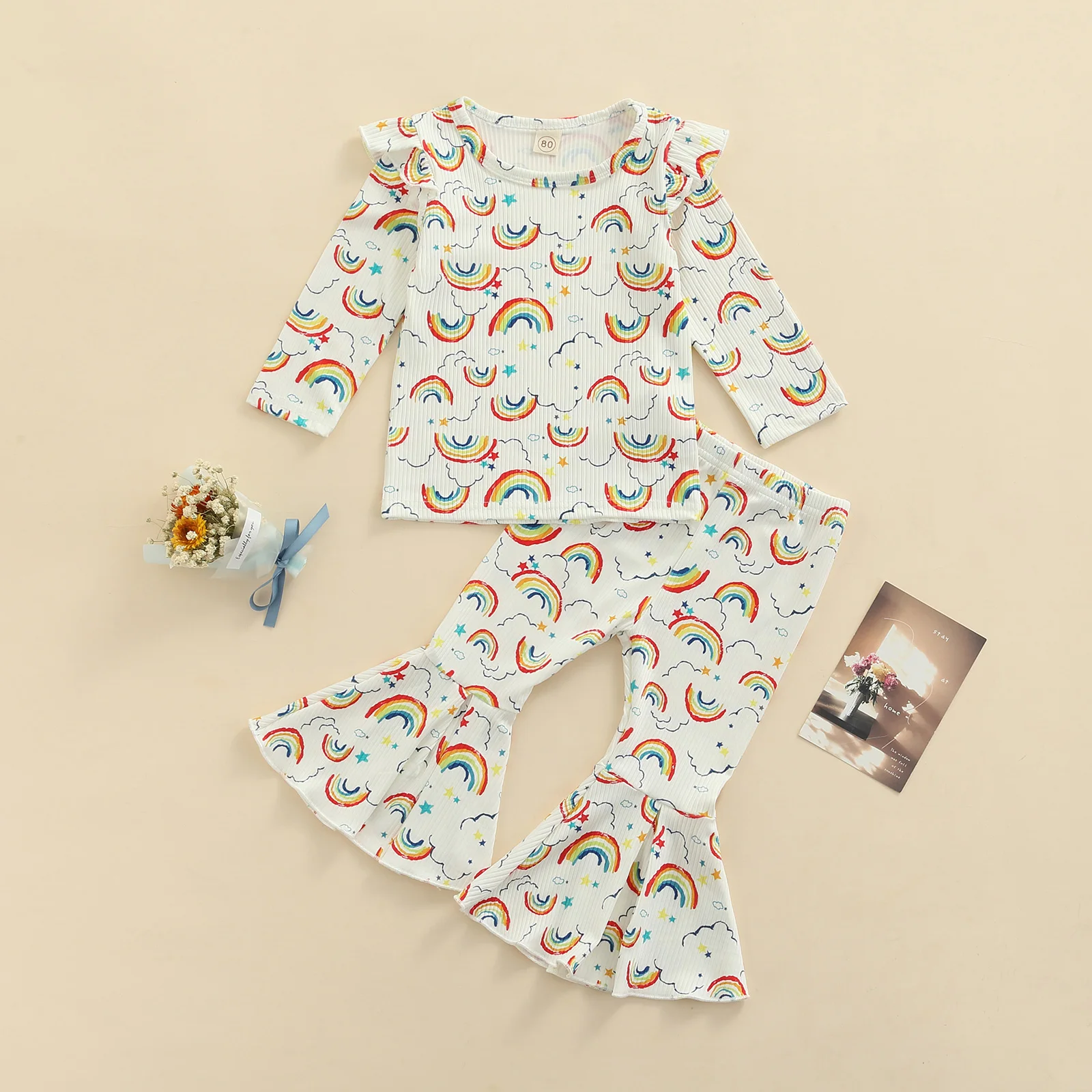 

Ma&Baby 9M-4Y Infant Toddler Kid Baby Girls Clothes Set Ruffles Long Sleeve Rainbow Tops Flare Pants Autumn Spring Costumes D84