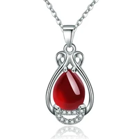 necklace 925 silver jewelry water drop shape red zircon gemstone pendant accessories for women wedding engagement drop shipping