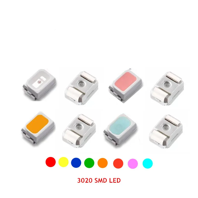 100 шт. 3020 SMD светодиоды красный синий зеленый желтый оранжевый янтарный розовый