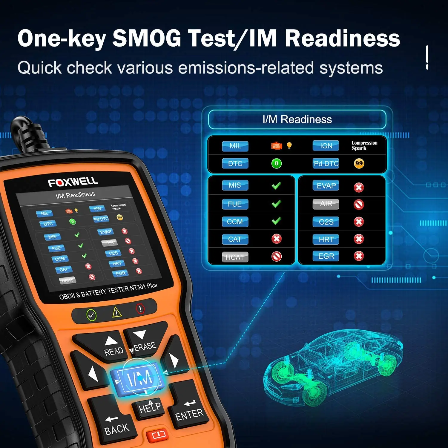 FOXWELL NT301 Plus OBD2 сканер 12 В тестер автомобильного аккумулятора EOBD OBDII считыватель