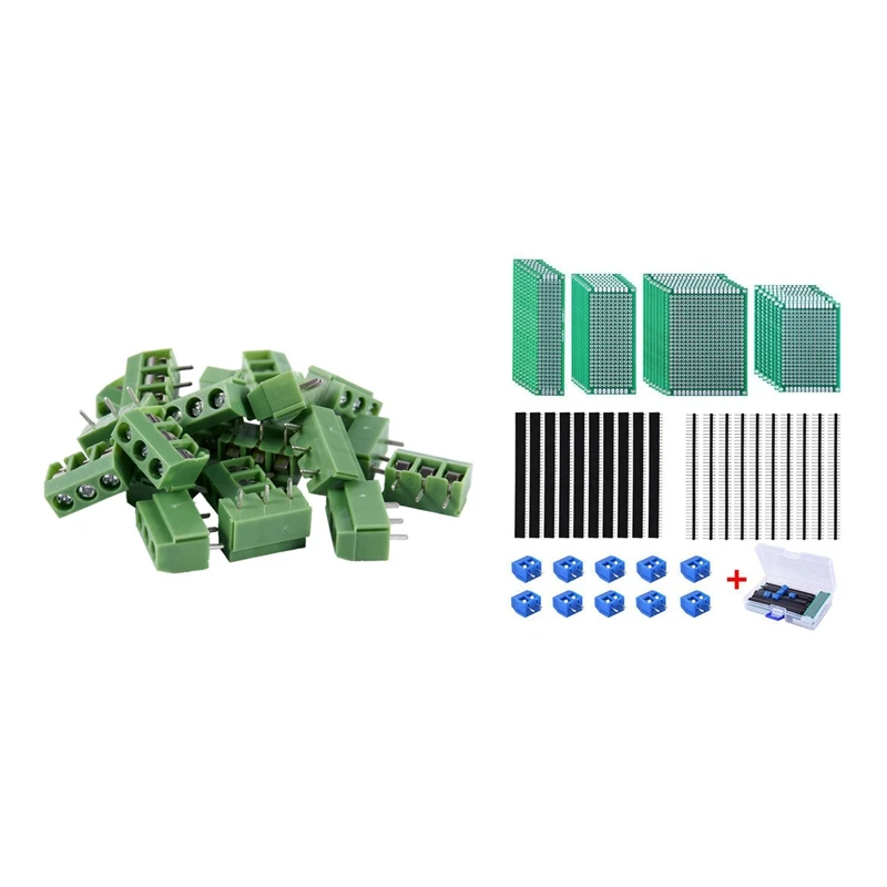 

20 шт., 3 контакта, 5 мм Шаг, монтажная винтовая Клеммная колодка и 30 шт. двухсторонних печатных плат, комплект прототипов, 4 размера