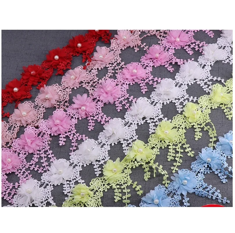 

2 Yards Hot sale handmade beaded lace DIY chiffon garment accessories embroidery lace fabric