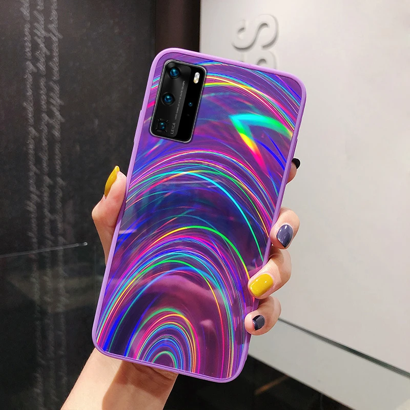 

Colorful Laser Phone Cases for Huawei P40 P30 Mate 30 Pro Lite P20 Mate 20 Lite Honor 8X 9A Soft Acrylic Back Cover Coque