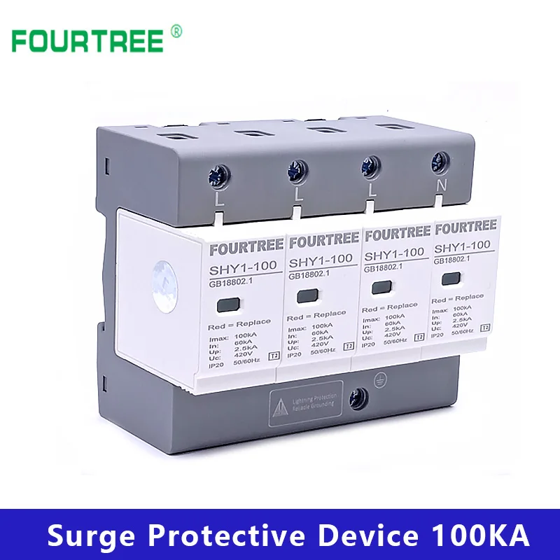 

Устройство защиты от перенапряжения SPD AC 3P + N 40 ~ 80KA 60KA ~ 100KA 385V 420V Защита от молний в доме защита от низкого напряжения