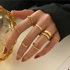 Комплект колец с цепочкой золотистого и серебристого цвета, свадебное кольцо из смолы в стиле панк, многослойное ювелирное изделие