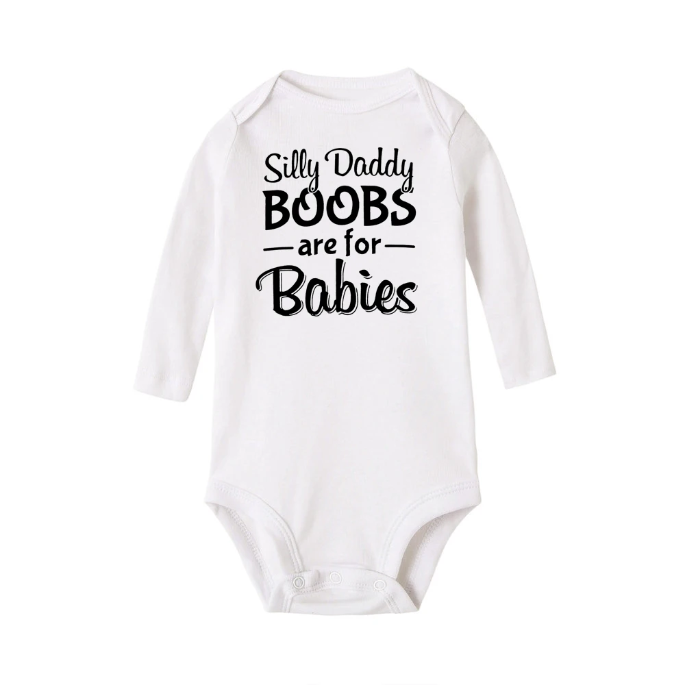 Забавный комбинезон для новорожденных мальчиков и девочек с принтом «Silly Daddy Boobs»; хлопковый Модный комбинезон унисекс с длинными рукавами для малышей