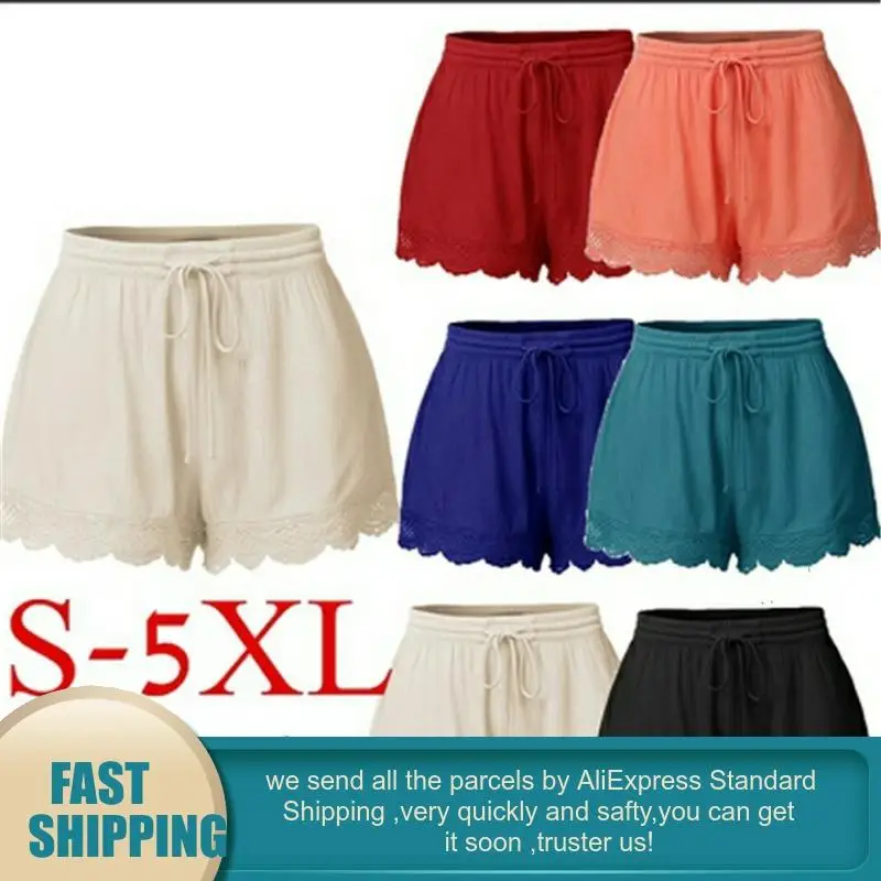 Женские шорты летние сексуальные кружевные размера плюс с завязками спортивные