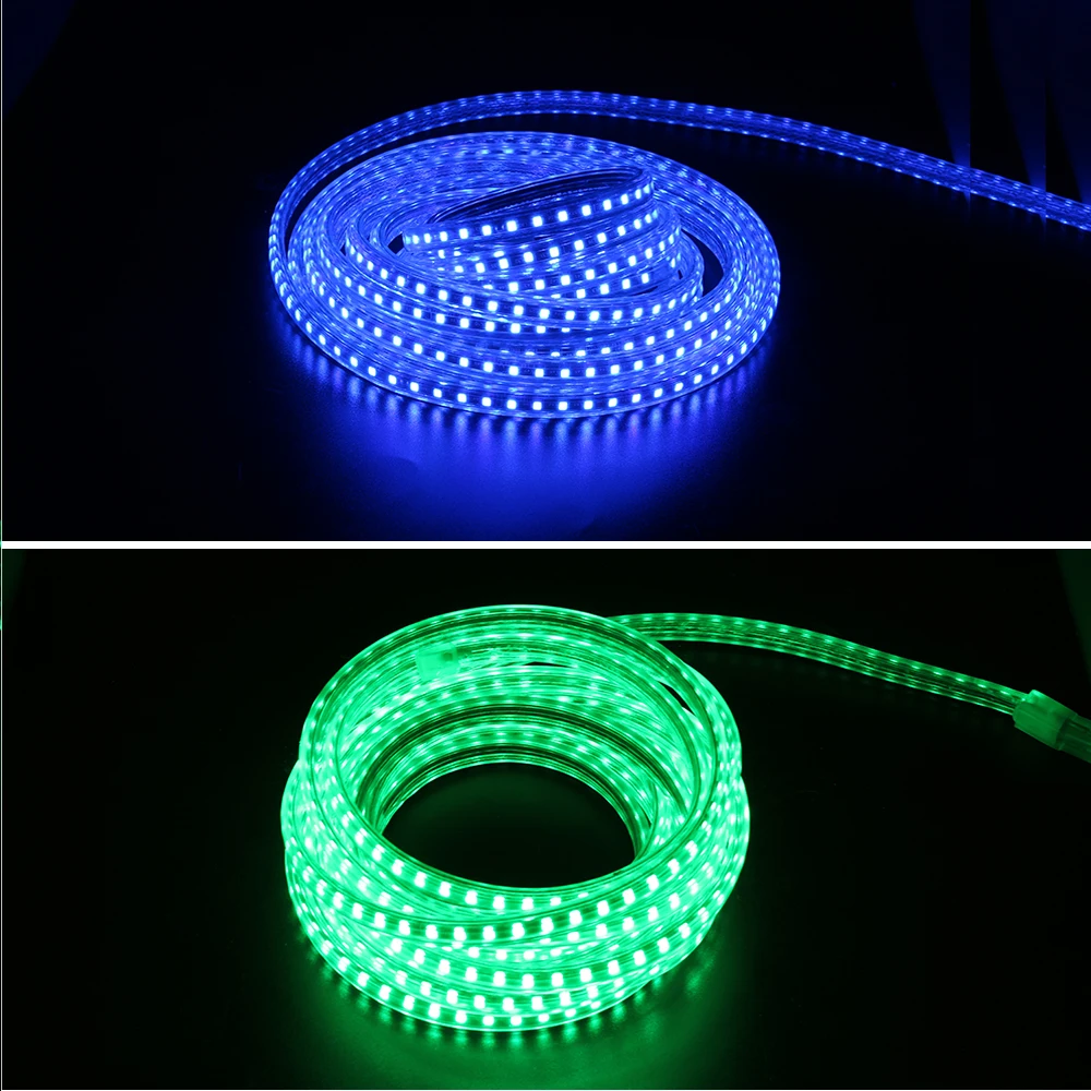 220V светодиодный лента светильник SMD2835 120 светодиодный/M Белый/теплый белый Светодиодные ленты светильник с ЕС Разъем питания напольная Водонепроницаемый Светодиодные ленты светильник