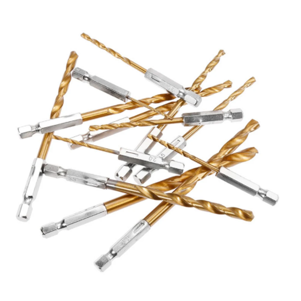 

13pcs High Speed Steel Titanium Coated Drill Bit Set Hex Shank 1.5-6.5mm Hexagonal Handle Twist Drill