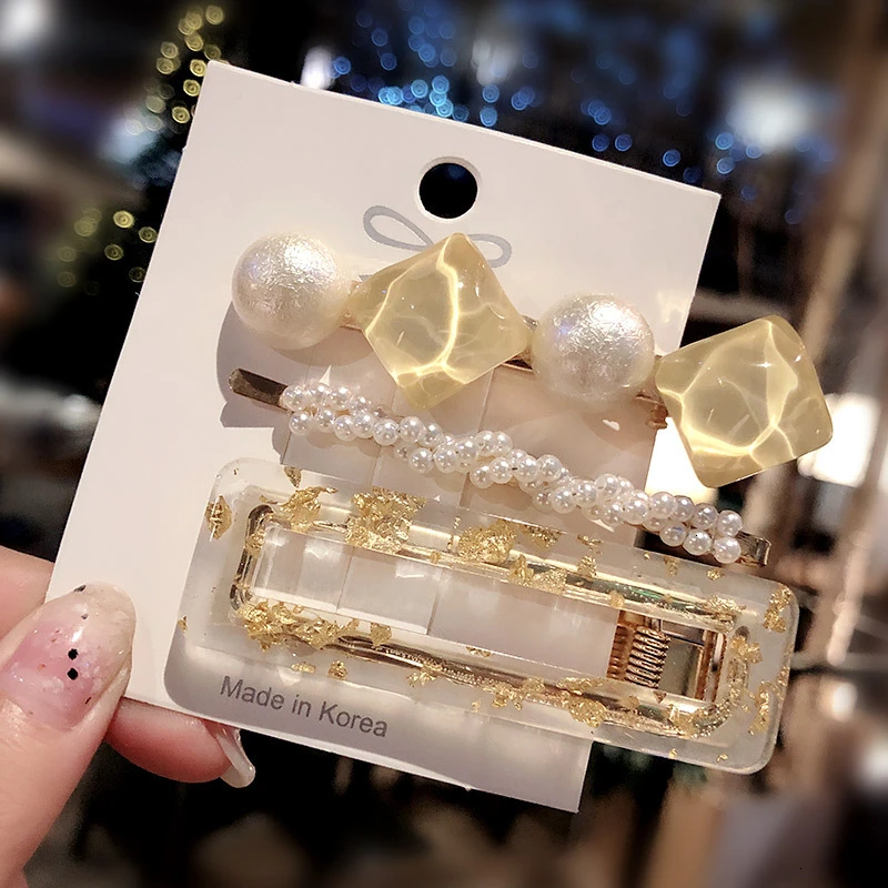 S-1Champagne Корейская модная заколка-Пряжка, набор, заколка для волос для женщин, аксессуары для волос, винтажные акриловые полые геометрические заколки с блестками, женский головной Убор - Цвет: S-1Champagne