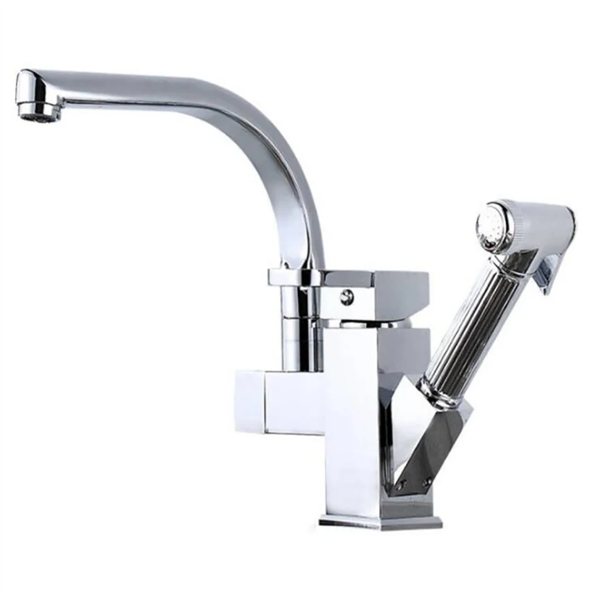 Выдвижной кухонный смеситель с одной ручкой для раковины выдвижным распылителем