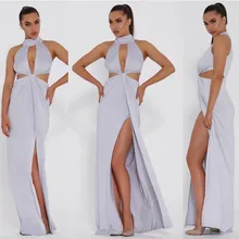 Sexy Long Ladies High Neck Chiffon Ball Gown Slits Zipper Long Pleats vestidos de fiesta robe soirée فساتين السهرة שמלות ערב (4)