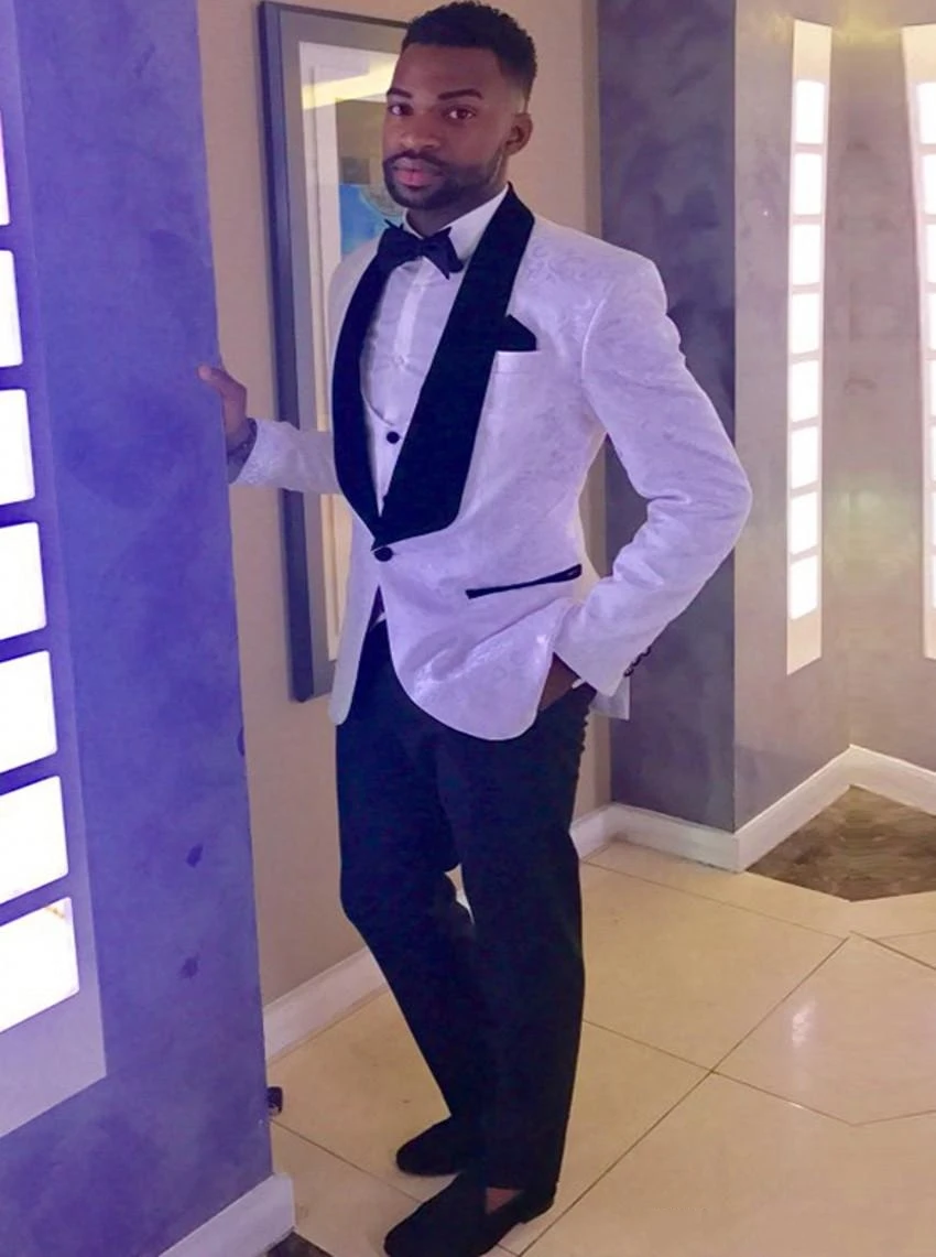 Белые жаккардовые смокинги для жениха черные мужские свадебные платья с