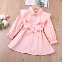 2021 new spring autumn lapel trench coat pink casual dress children clothes girl kid clothes for 2 6 years