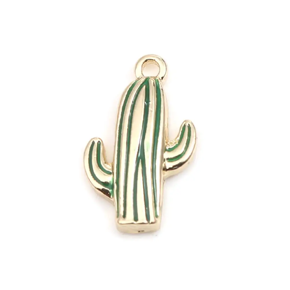 

DoreenBeads цинковый сплав Подвески кактус зеленая эмаль кулон свежая Мода DIY Изготовление ювелирных изделий 19 мм x 12 мм, 10 шт
