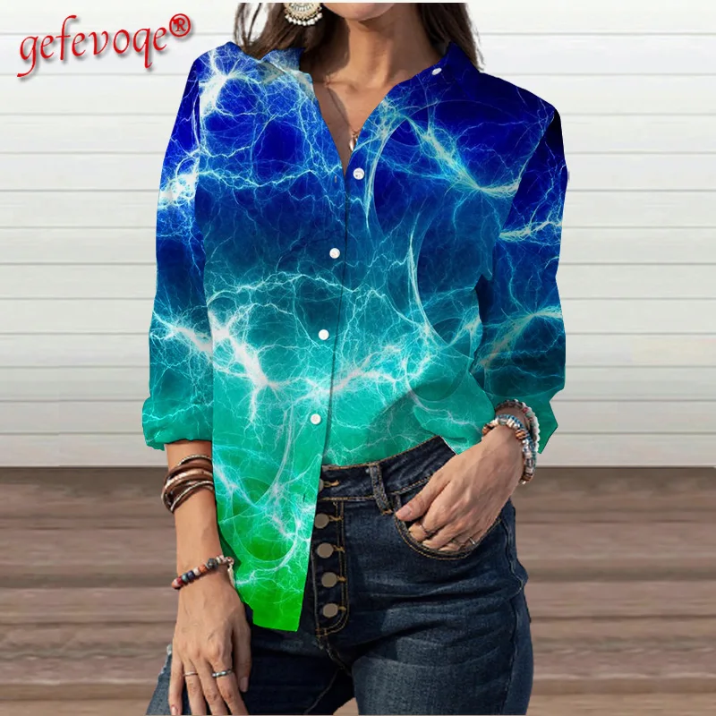 

Женская однобортная одежда с принтом молнии, женская уличная Повседневная Блузка с длинным рукавом, универсальный свободный Модный Корсет,...