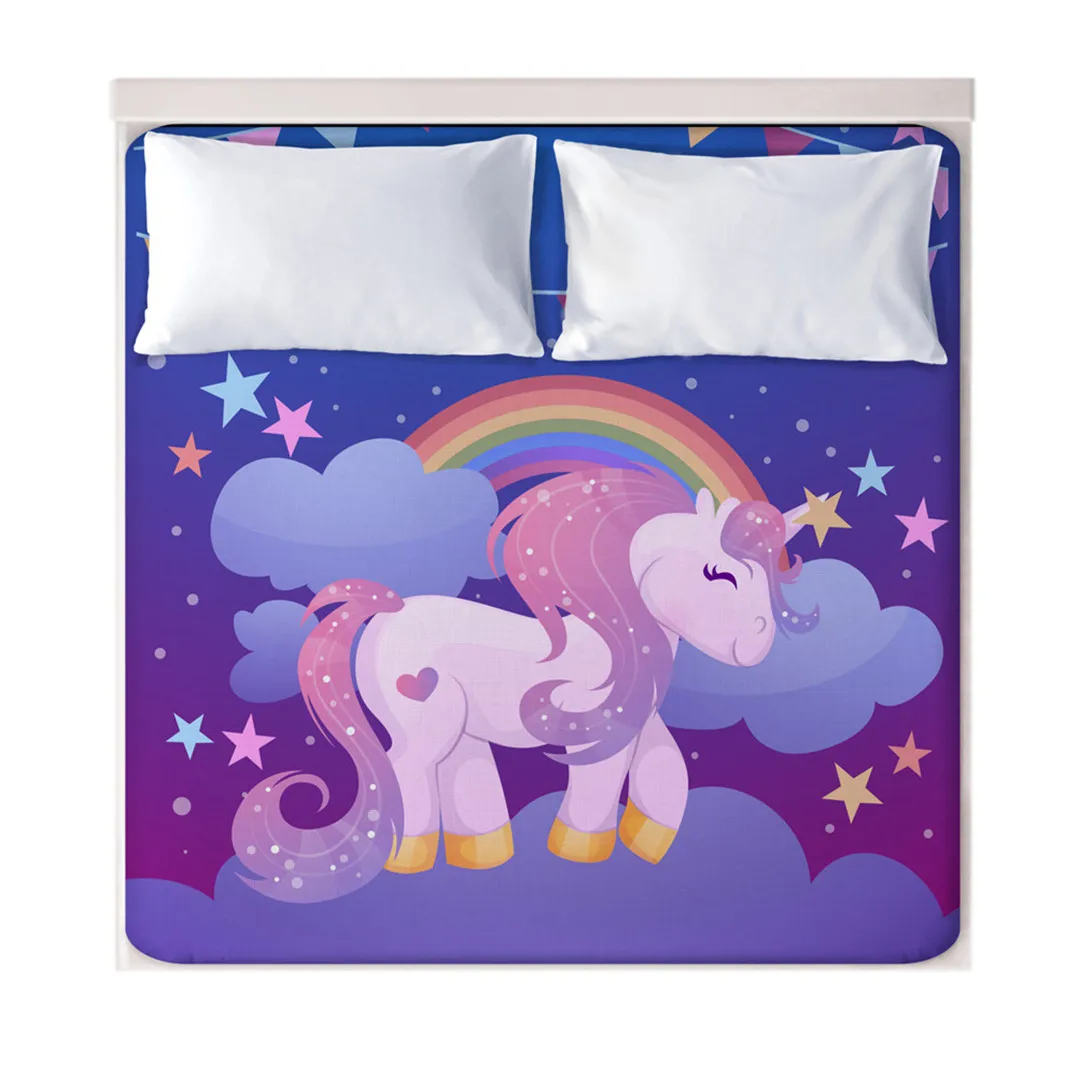 Простыня с изображением единорога наматрасник мультяшным принтом животных