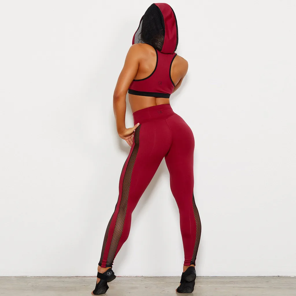 С капюшоном энергетические бесшовные леггинсы + бюстгальтер с ремешками