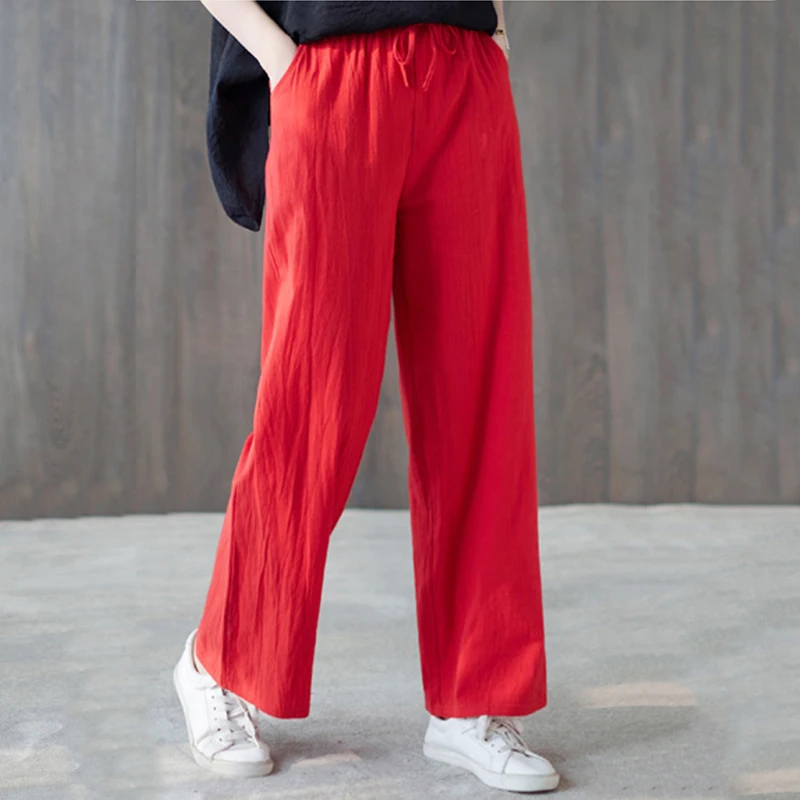 

Women Wide Leg Pants Comfort Cotton Linen Loose Pants Fashion High Waist Soft Trousers Female Plus Size Breathable Trousers