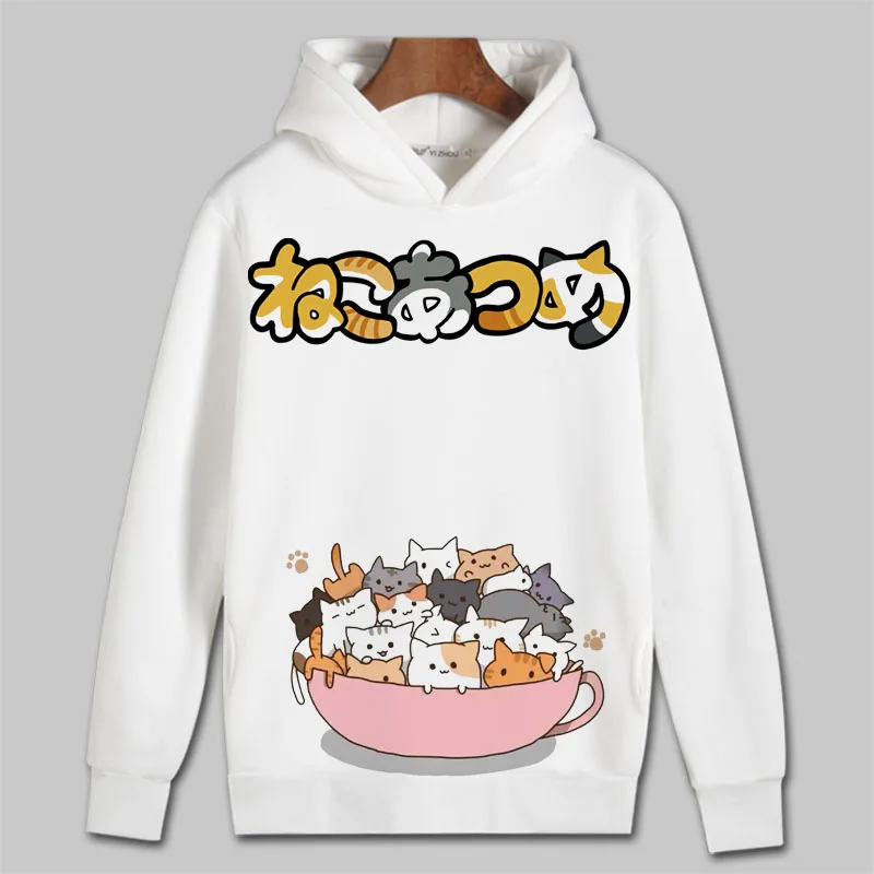 Толстовка с капюшоном для косплея мультяшным принтом кота зимние осенние