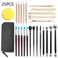 25potterytools ceramic sculpture carving craft wooden handle modeling tool kit polymer clay tools dab tool