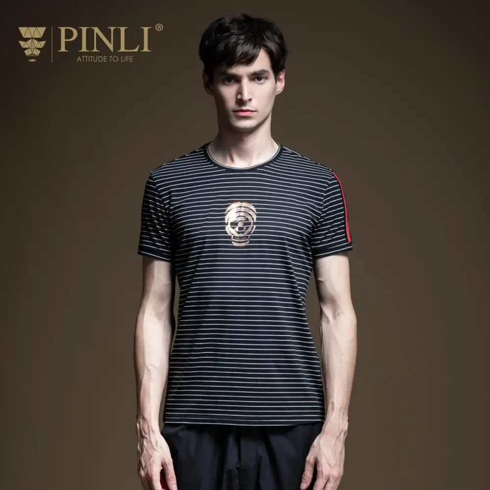 Pinli 2020 летняя новая тонкая футболка с О-образным вырезом в полоску цветным блоком