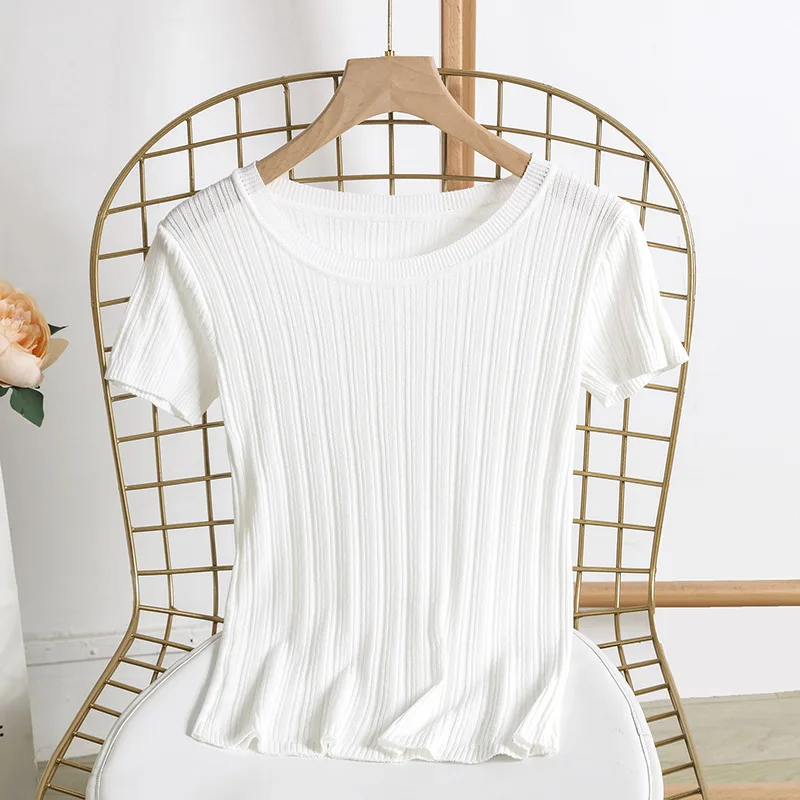 Thin Sweaters Women Summer Knitted Tees O-neck Short Sleeve Female Knitting Shirts Ladies Tops Sweater Mujer Pink White Black | Женская