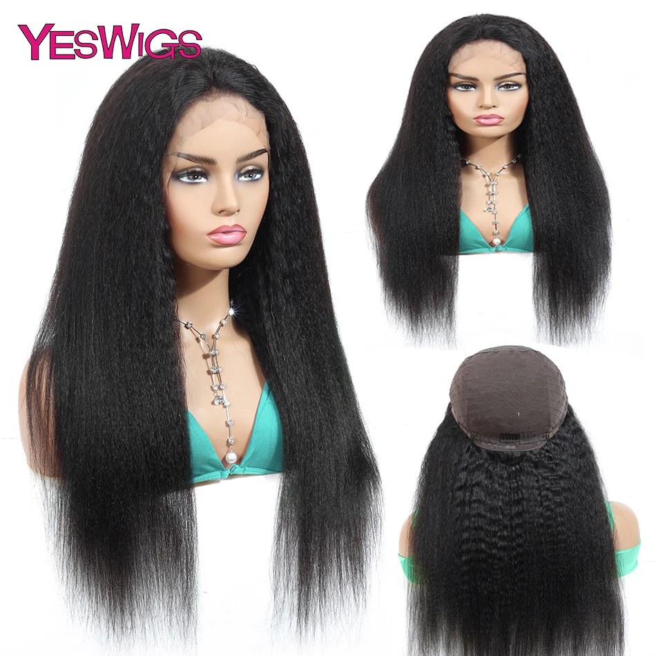 Yeswigs Yaki прямые парики бразильские Remy человеческие волосы 13x4 предварительно выщипанные кружевные передние человеческие волосы парики для черных женщин