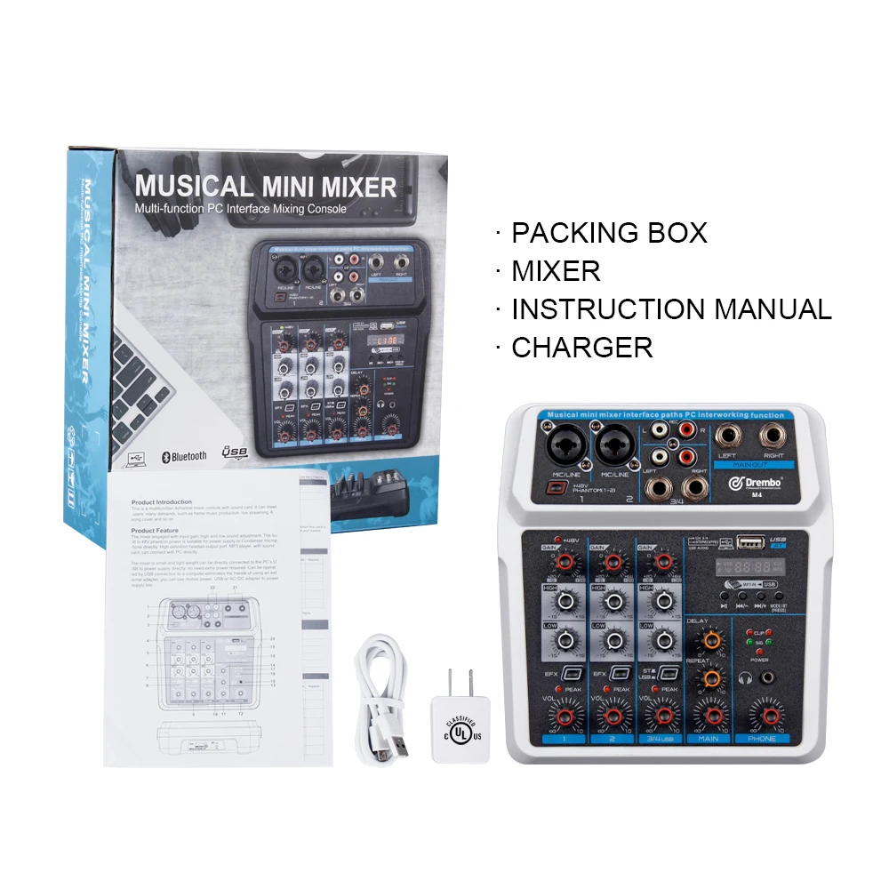 M4 4-канальная портативная цифровая DJ консоль аудиомиксер со звуковой картой bluetooth