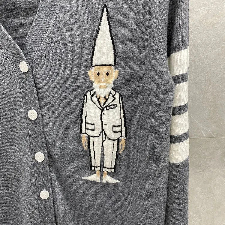 

2021 Fashion TB Thom Brand Sweaters Women Slim Fit V-Neck Cardigans Clothing Striped Cotton Wool Spring and Autumn Casual Coat