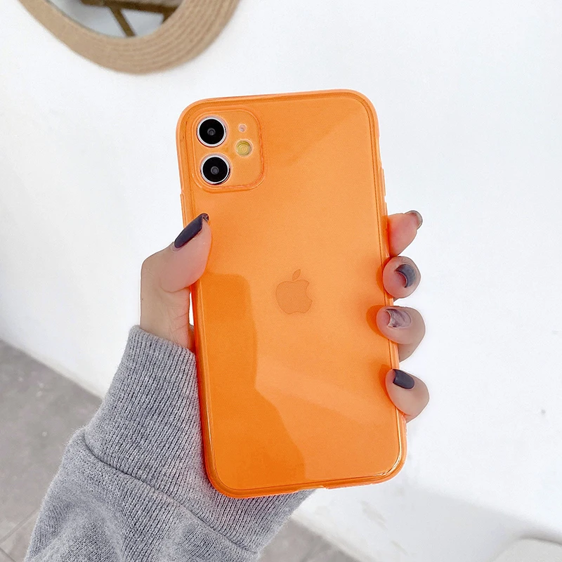 

Camera Protective Phone Case For iPhone 12 11Pro Max XR XS Max 7 8 Plus X 11 Soft TPU Colorful Fluorescent Clear Anti-fall Cases