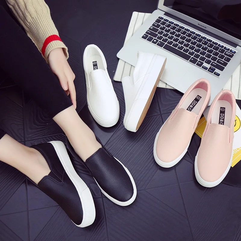 

Women Sneakers Leather Shoes Spring Trend Casual Flats Sneakers Female New Fashion Comfort Slip-on Platform Vulcanized Shoes99ay