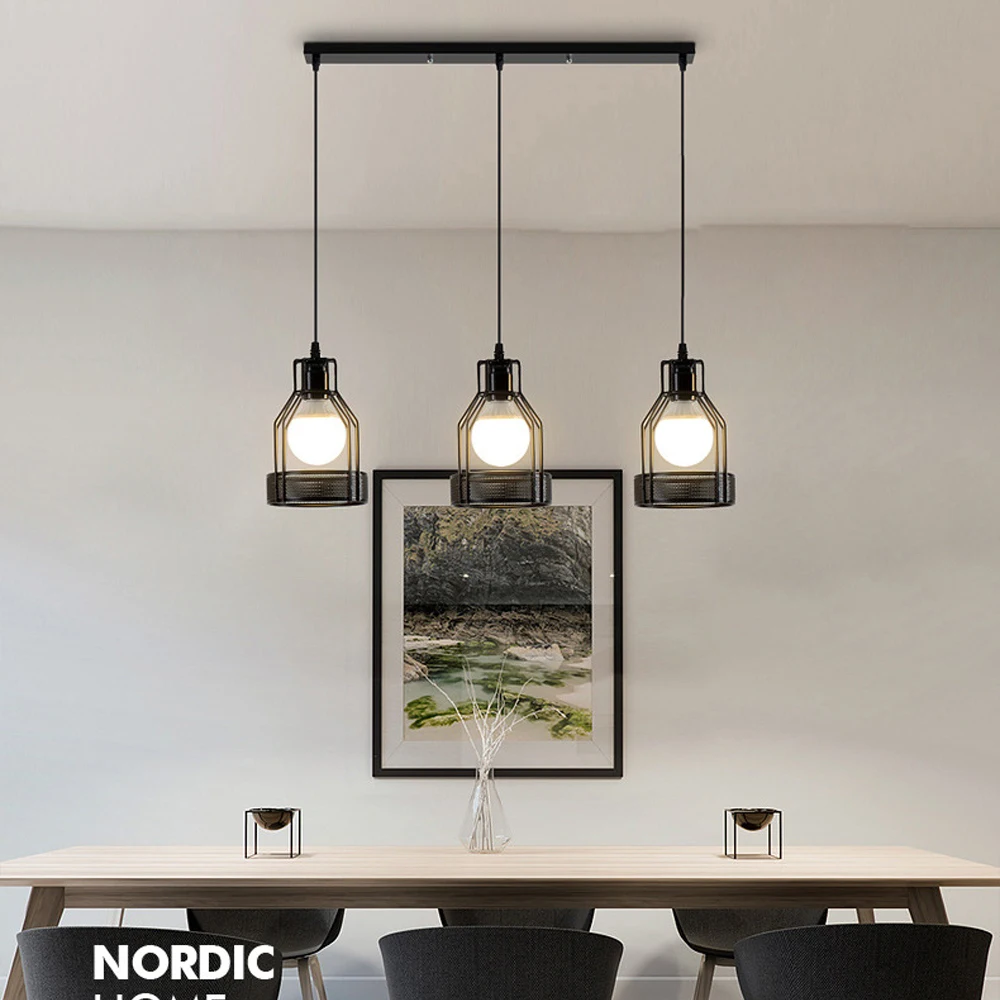 

Nordic Design E27 Pendant Lights Shade For Dining Room Vintage Pendant Lamp Iron Metal Cage Hang Lamp Over Kitchen Island Black