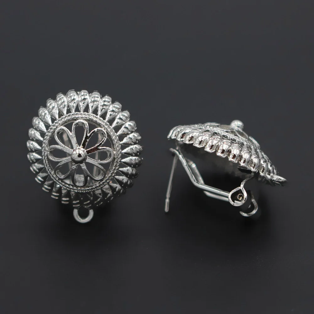 Металлические серьги с соединителем филигранные круглые подвески основа