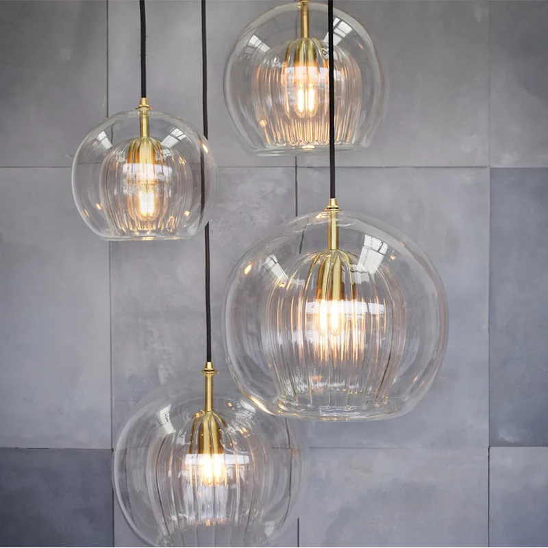 Modern LED Pendant Light Clear Glass Ball Dining Lighting Home Suspension Hanging Living Bedroom Duplex Hall Staircase Deco Lamp