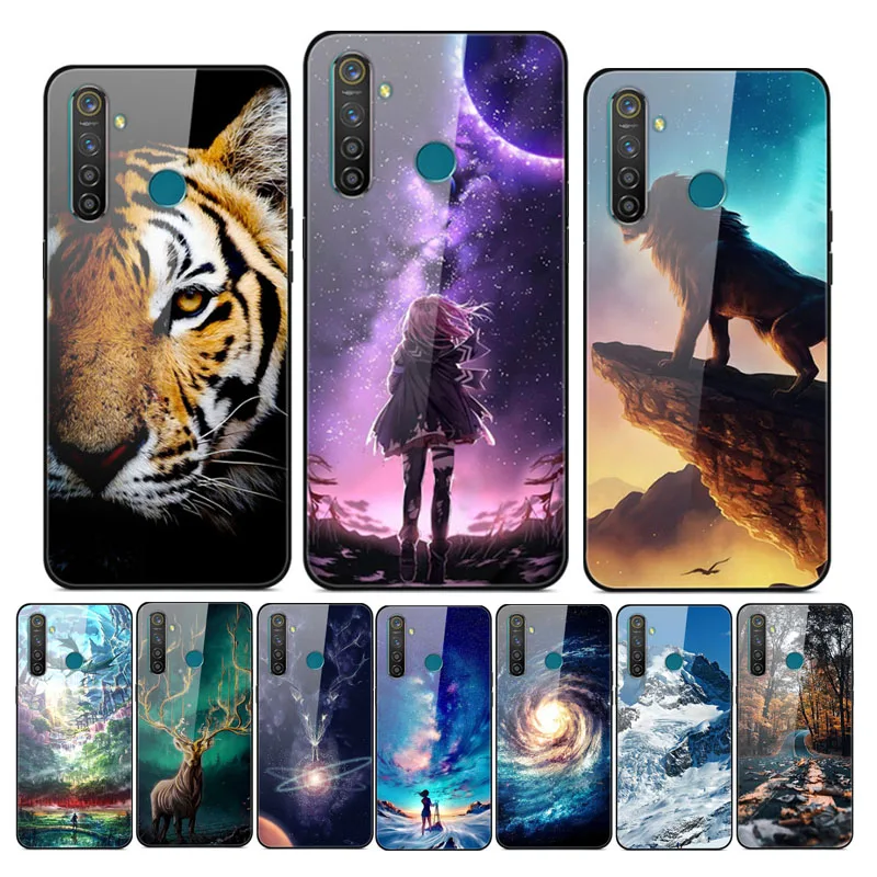 Чехол для OPPO Realme 5i чехол с закаленным стеклом жесткий рисунком Coque RMX2030 телефона